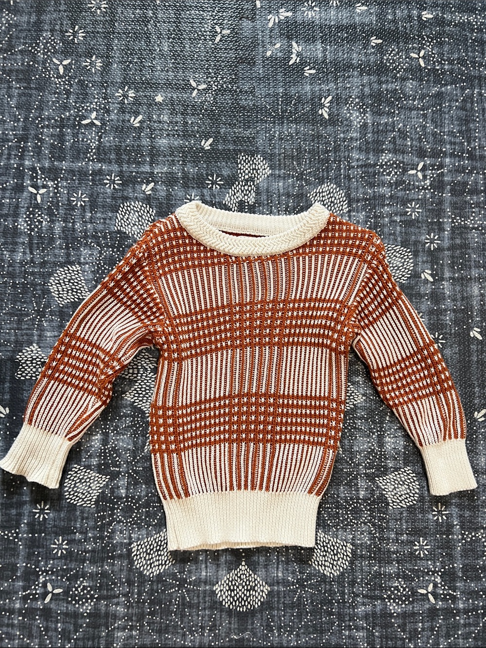 Kids Cream & Rust Plaid Knit Sweater